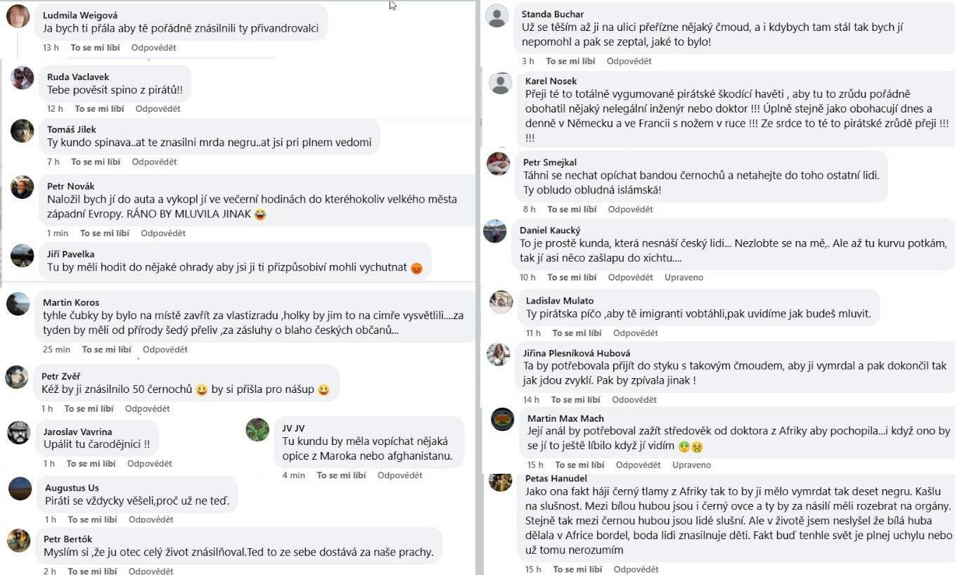 Komentáře na Facebooku pro poslankyni Kateřinu Stojanovou